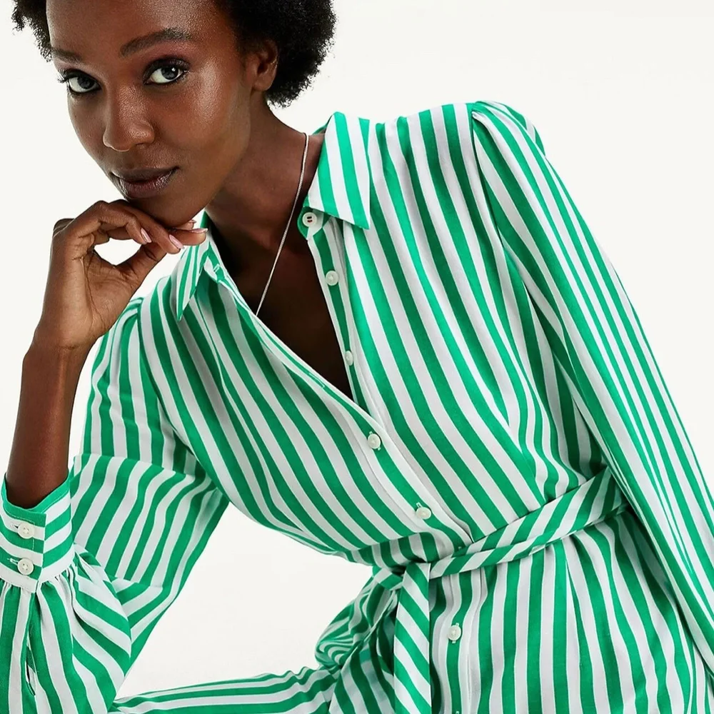 TOMMY HILFIGER STRIPE MAXI SHIRTDRESS IN GREEN EUR 38/ US6 NWT $210 - Picture 2 of 5